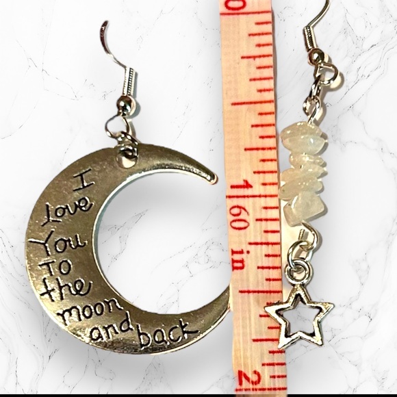 Handmade Earrings Moon Star Rainbow Moonstone Dangle Pierced Love Mother’s Day - Picture 5 of 7